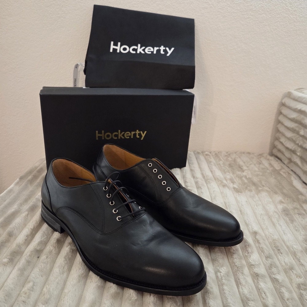 Hockerty Mens Black Leather Oxfords Made in Spain Lace Up Dress Shoes Sz 47